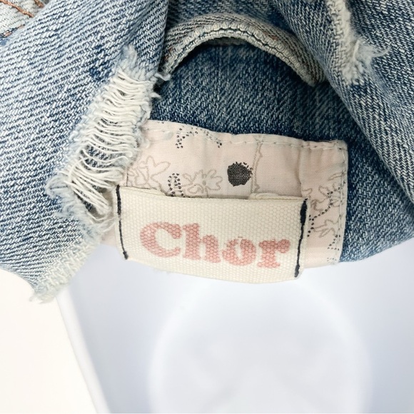 Distressed Blue Jean Denim Jacket Coat Medium Wash Button Close Pockets Large - Picture 8 of 9